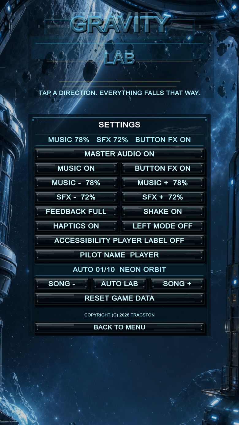 Gravity Station on Android: Audio settings