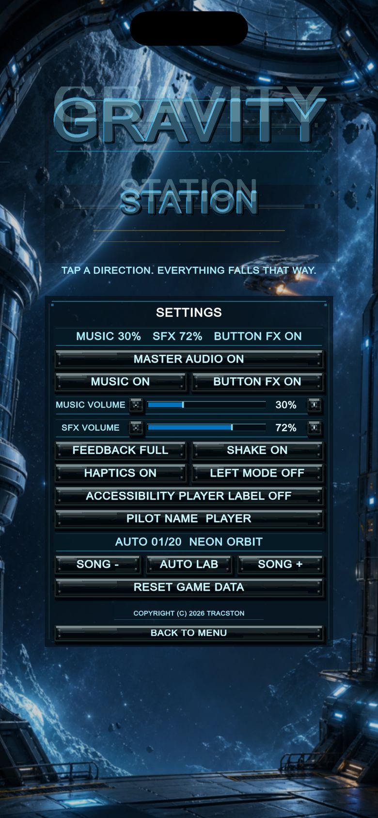 Gravity Station on iPhone: Settings