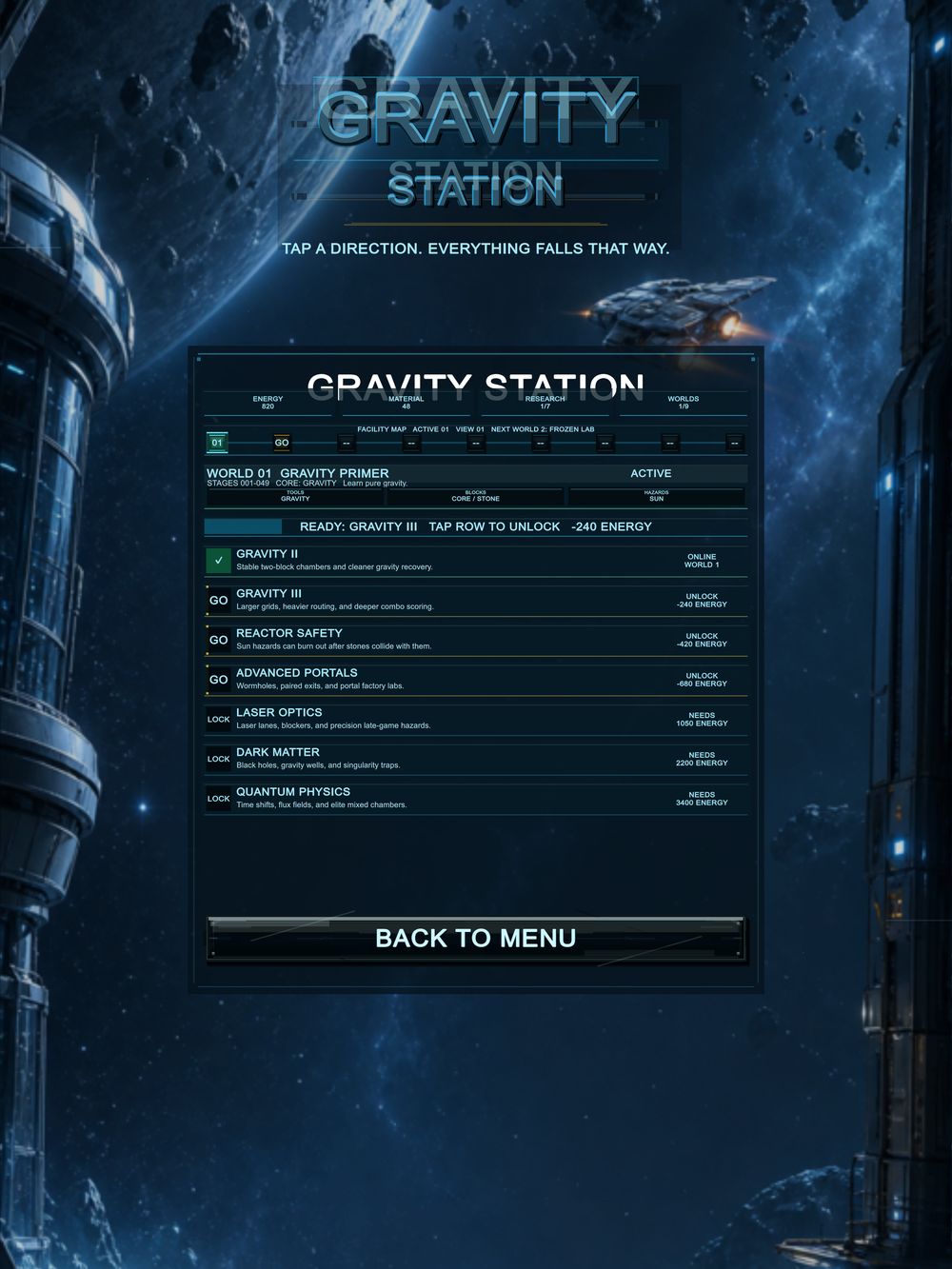 Gravity Station on iPad: Lab map